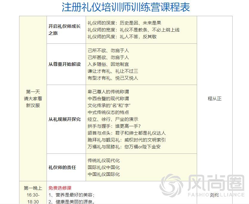 风尚圈礼仪培训师课程表