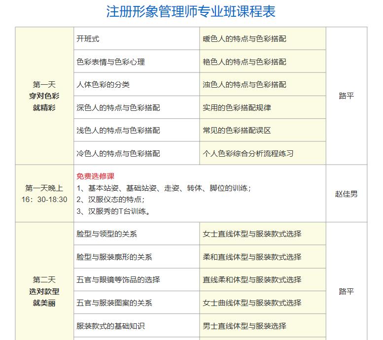 风尚圈形象管理师课程表